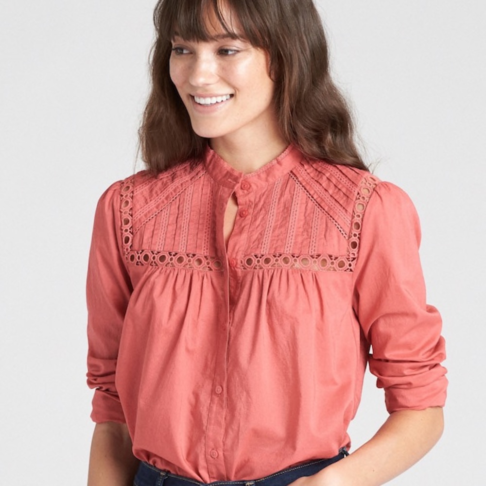 Pintuck mock neck coral blouse from Gap